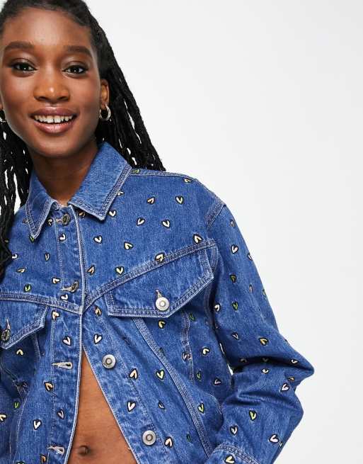 Pimkie denim jacket with heart embroidery in blue | ASOS