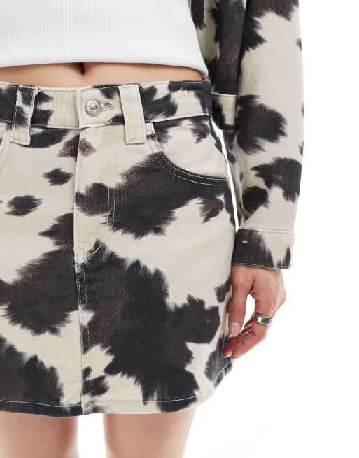 Pimkie denim mini skirt co-ord in black & white cow print, 5 of 5