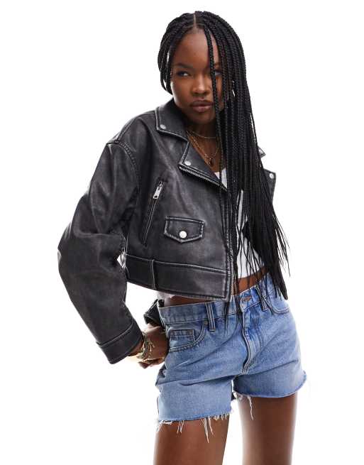 Cropped leather look clearance jacket