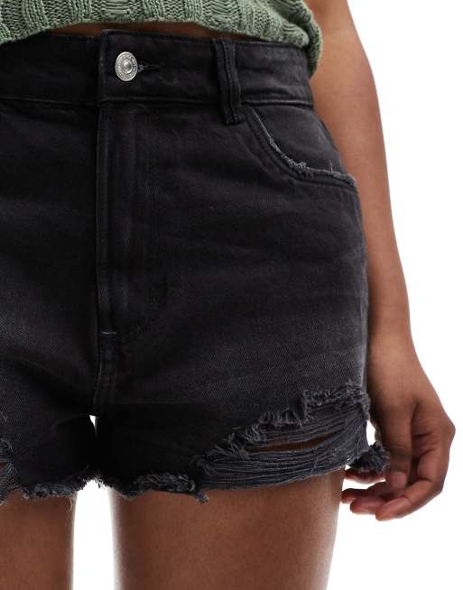 Black high waisted frayed shorts hotsell