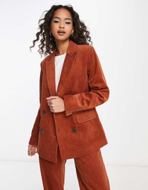 Pimkie - Double breasted blazer van corduroy in maroon, deel van co-ord set 