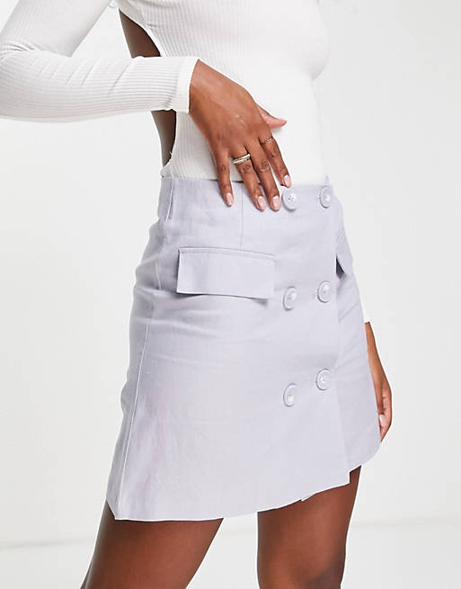 Pimkie double breasted button tailored mini skirt co-ord in pale lilac