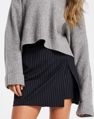 Pimkie double breasted button tailored mini skirt co-ord in navy pinstripe