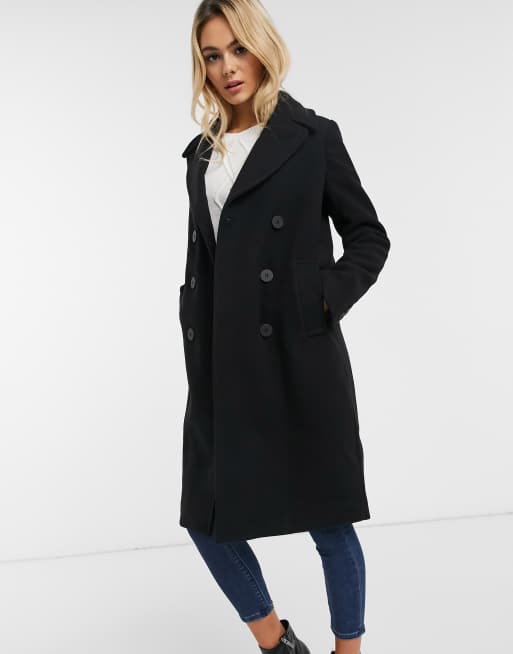 Pimkie double breasted midi length coat in black | ASOS