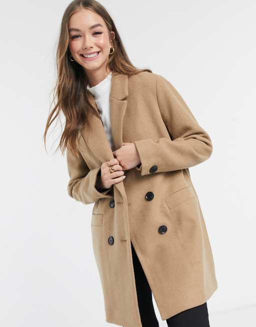 Pimkie double breasted tailored coat in camel | ASOS