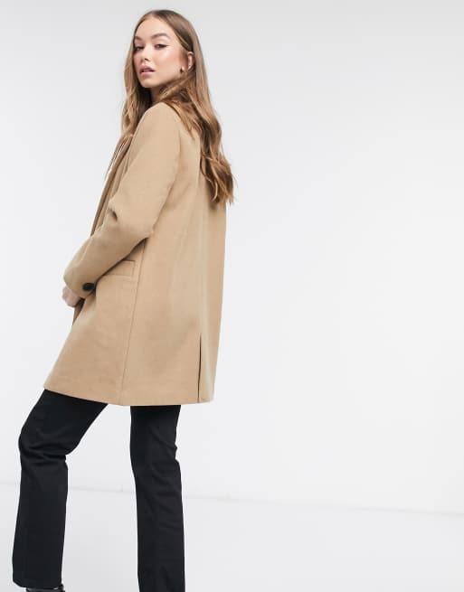 Pimkie double breasted tailored coat in camel