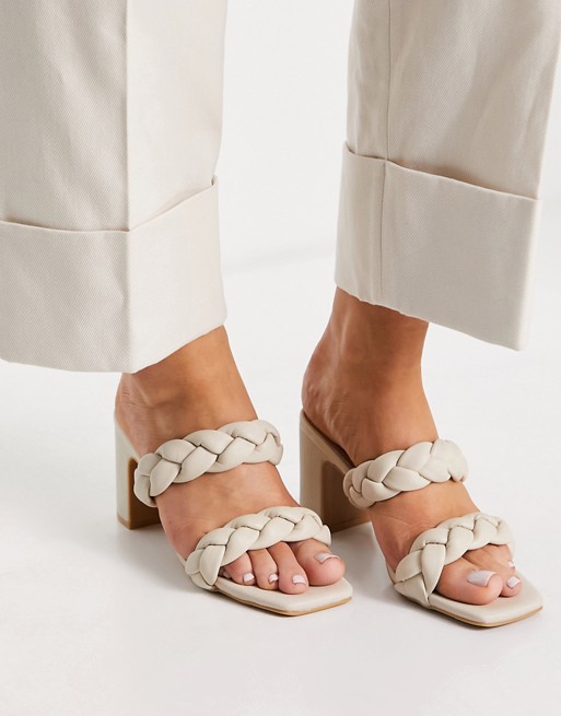 Pimkie double strap plaited heeled mules in beige