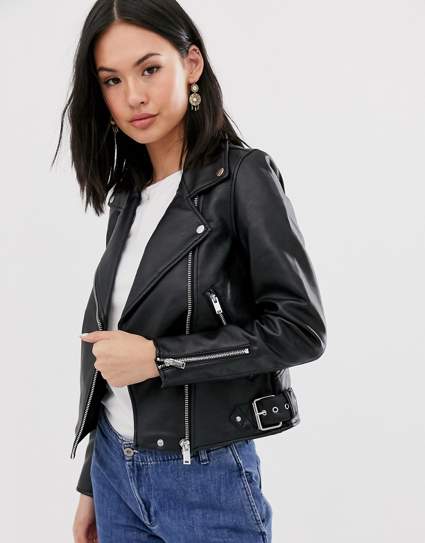Pimkie double zip biker jacket in black