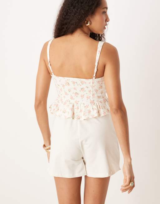 Pimkie drawstring waist trackie shorts in cream, 2 of 5