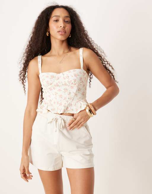 Pimkie drawstring waist trackie shorts in cream, 3 of 5