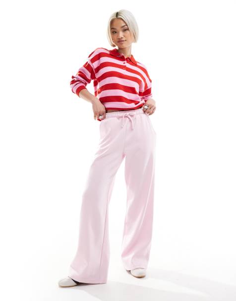 Pimkie drawstring wide leg trackies in baby pink - view 1