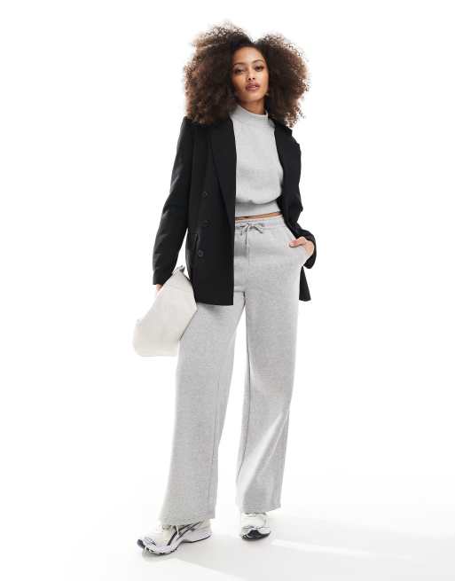 Pimkie drawstring wide leg trackies in light grey (part of a set)