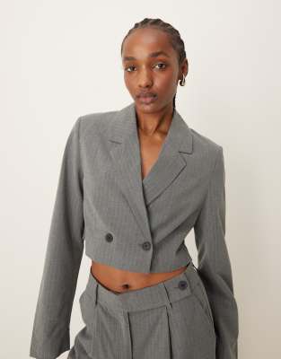 Pimkie - Eleganter, kurzer Blazer in Grau mit Nadelstreifen, Kombiteil-Bunt