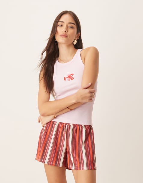Pimkie embroidered lobster front singlet in pink - view 1