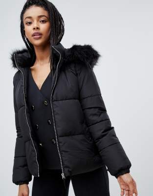 black faux fur collar padded jacket