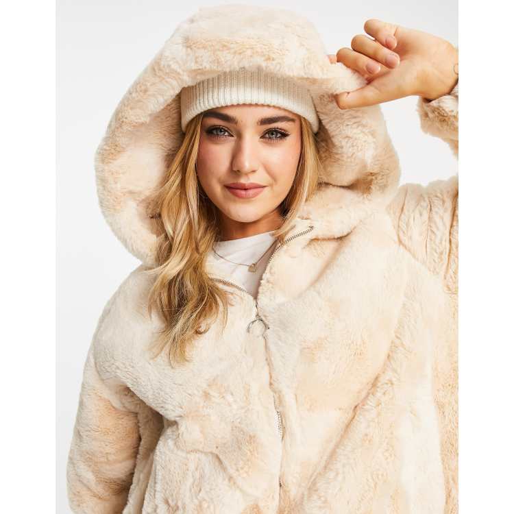 Pimkie faux fur on sale hooded zip front jacket