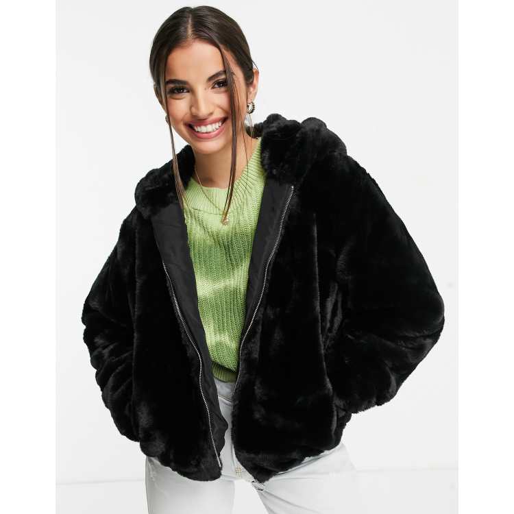 Pimkie faux fur store hooded zip front jacket