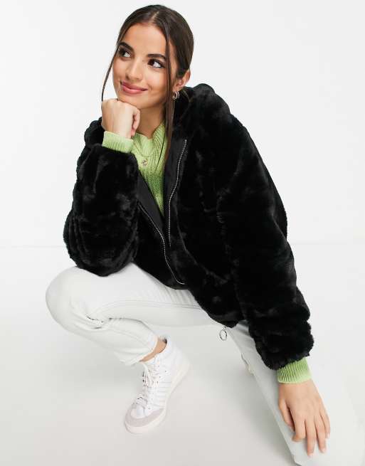 Pimkie faux fur shop hooded zip front jacket