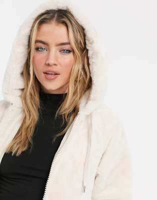 pimkie faux fur hooded zip front jacket