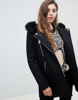 pimkie faux fur hooded zip front jacket