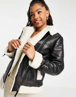 Black contrast faux deals fur aviator jacket