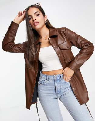 chocolate brown faux leather jacket