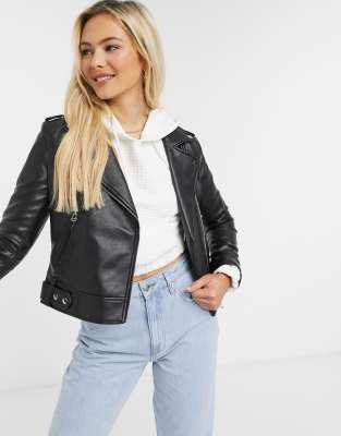 Pimkie faux leather biker jacket in black | ASOS