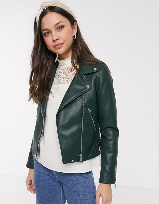 Pimkie faux leather biker jacket in green