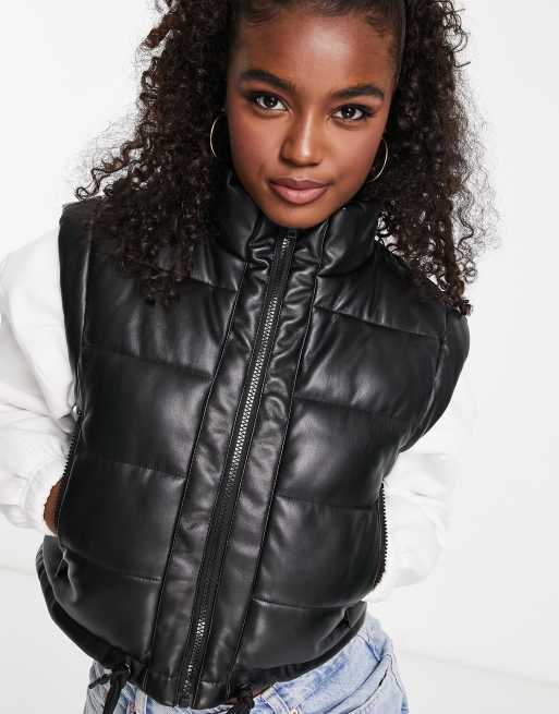 Stradivarius Short Faux Leather Puffer Gilet