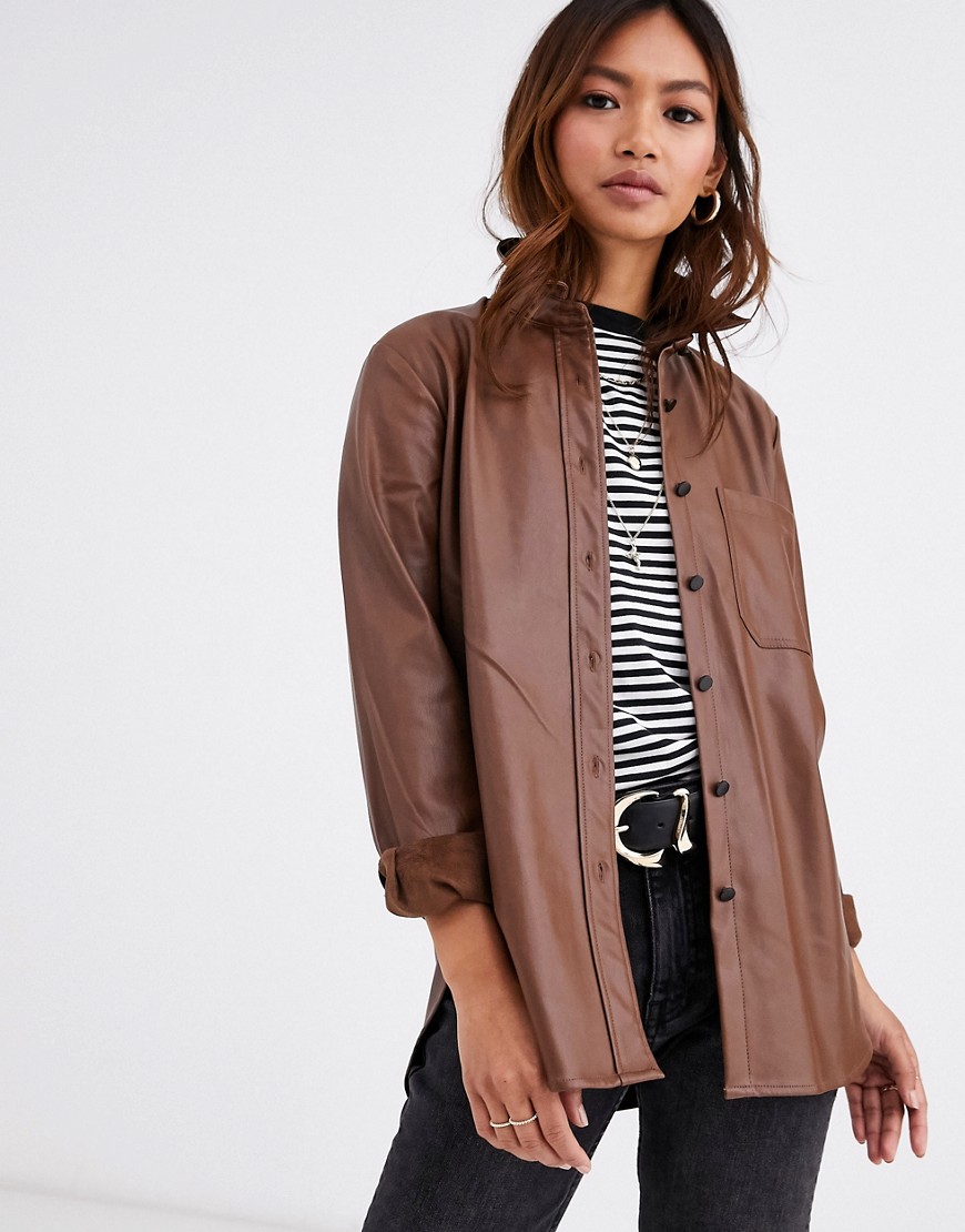 Pimkie faux leather shirt in brown
