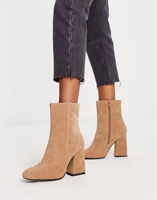  faux suede heeled ankle boots in camel