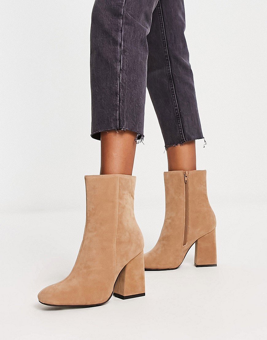Pimkie faux suede heeled ankle boots in camel-Neutral