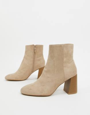 Pimkie faux suede heeled boots in beige