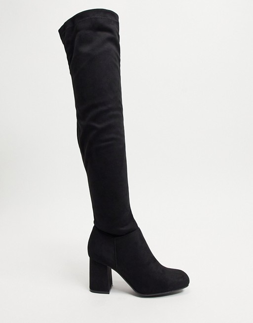 Pimkie faux suede knee high heeled boots in black