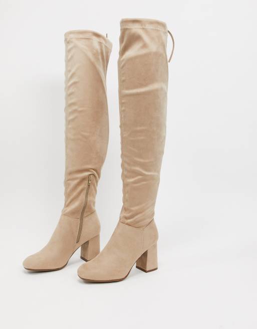 Pimkie faux suede knee length heeled boots in beige