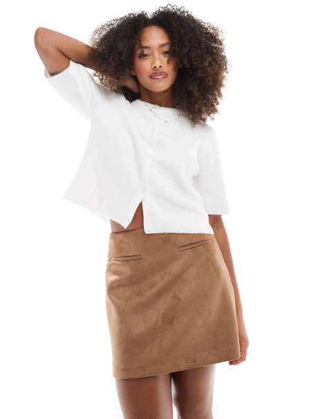 Pimkie faux suede pocket detail a-line mini skirt in brown - view 1