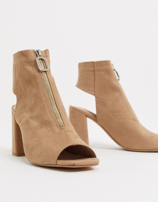 Pimkie faux suede zip front shoe boots in taupe
