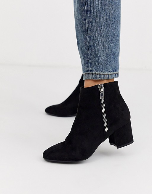 Pimkie faux suede zip side ankle boot in black | ASOS