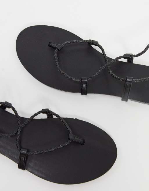 Pimkie Flache Sandalen In Schwarz Mit Flechtriemen Zum Schnuren Asos