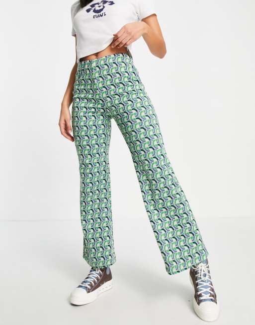 Pimkie flare knitted high waisted pants in green (part of a set)