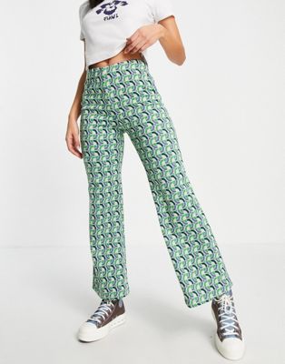 Pimkie flare knitted high waisted trousers co ord in green