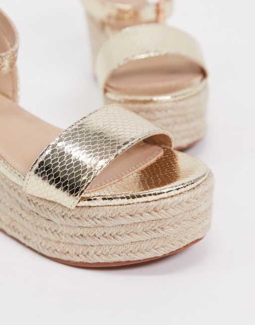 Pimkie flatform espadrille sandals in gold ASOS