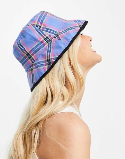 Pimkie – Flerfärgad rutig solhatt i vändbar design