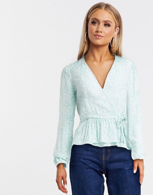 Pimkie floral wrap blouse in green