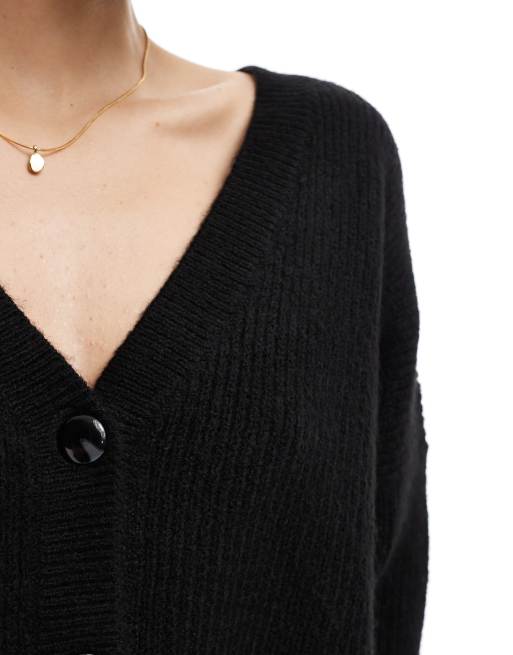Pimkie fluffy cropped cardigan in black ASOS