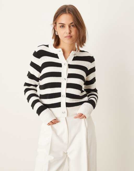 Pimkie - Gebreid vest met knoopsluiting strepen in zwart en wit