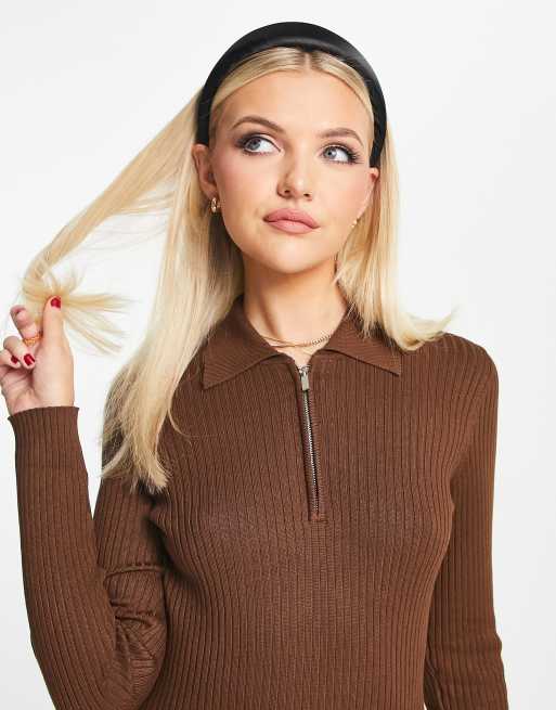 Pimkie - Gebreide midi jurk met halve rits in chocoladebruin , 3 van 4
