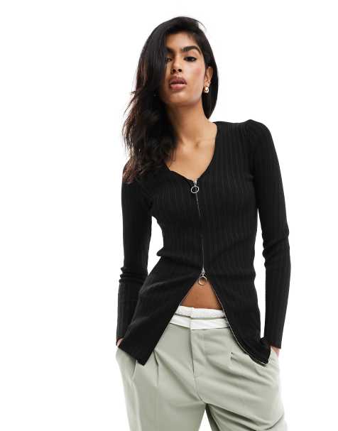 Pimkie - Gebreide top met V-hals en ritsdetail in zwart - view 1