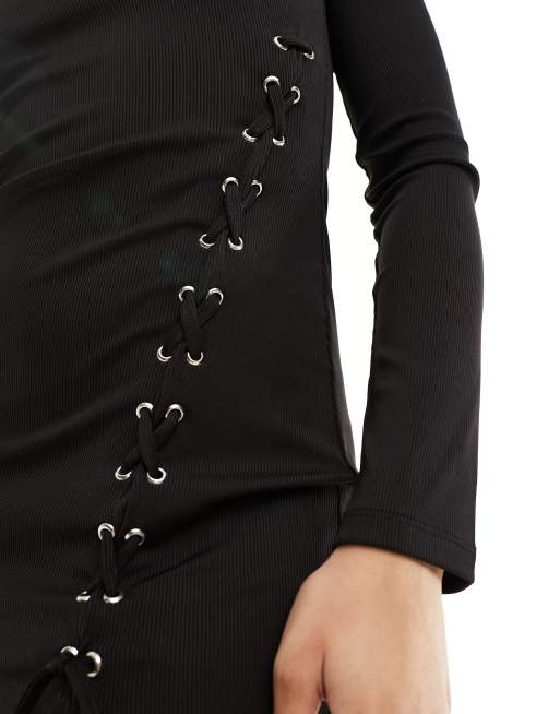 Pimkie – Gerafftes Midikleid in Schwarz mit Rollkragen und Schlitz am Oberschenkel, 2 von 4