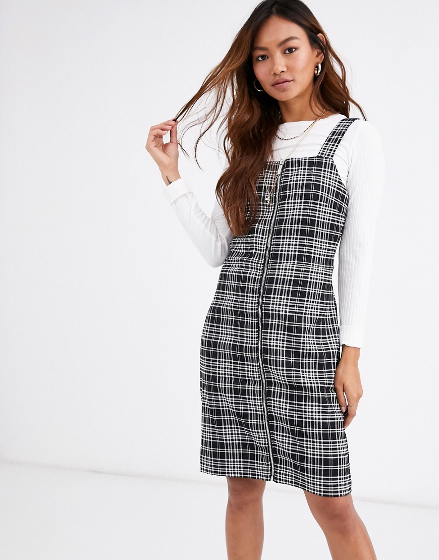 Pimkie - Geruite mini-jurk met rits aan de voorkant in grijs